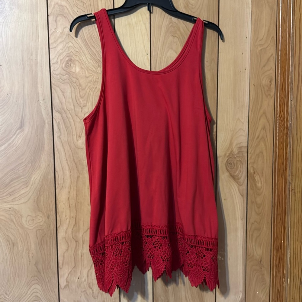 Red Top with lace can be worn as extender 1X